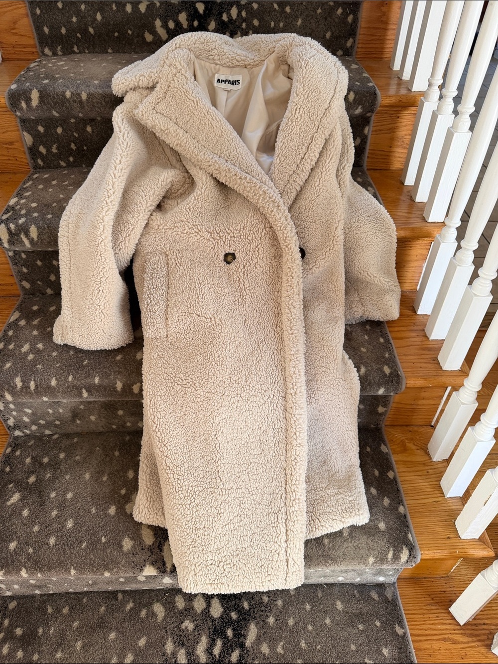 Apparis Cream Teddy Coat with Oversized Collar
